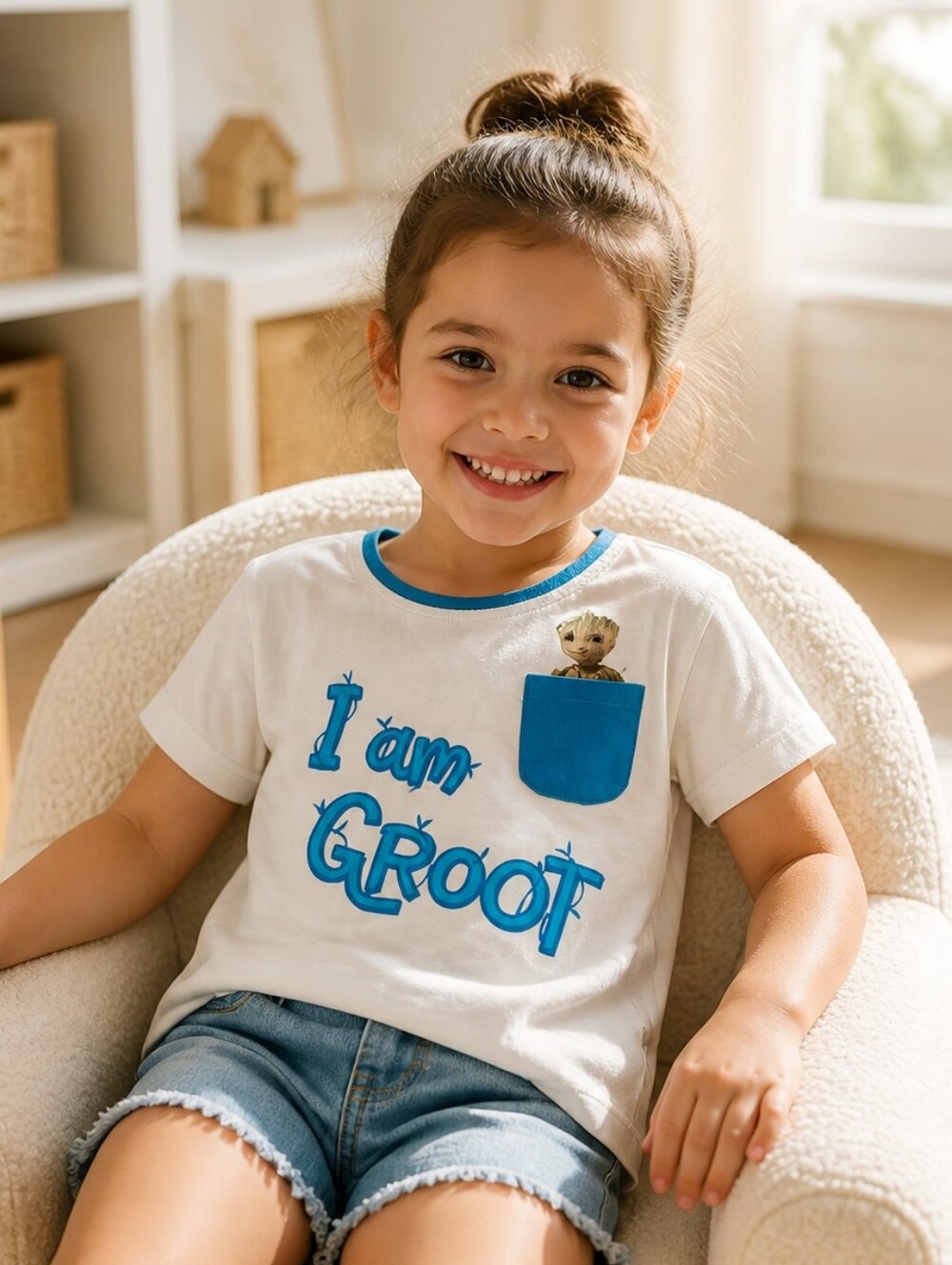 Marvel Disney Park Girls XS 4/6 I Am Groot Pocket Tee Guardians Galaxy NWT Cream